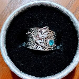 Dragonfly silver plated ring size 7